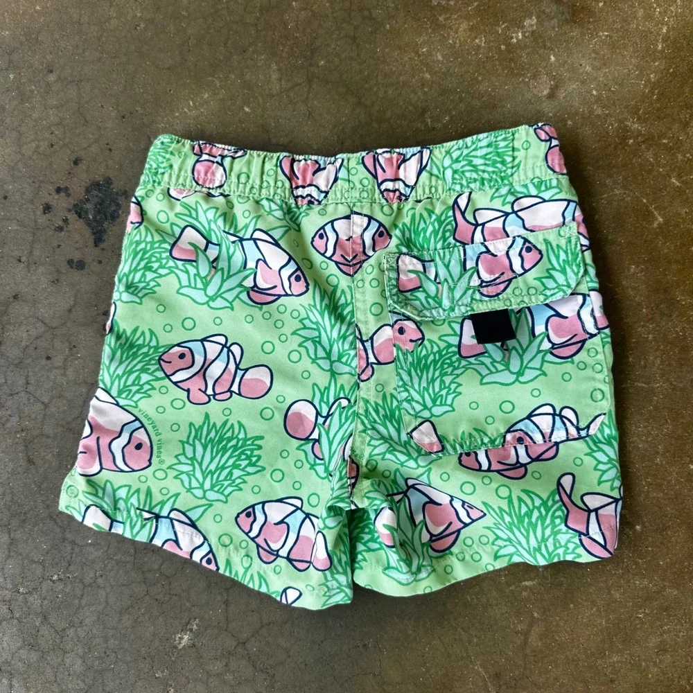 Vineyard Vines Swim Trunks Kids 2T Green Excellent Clownfish Print Shorts